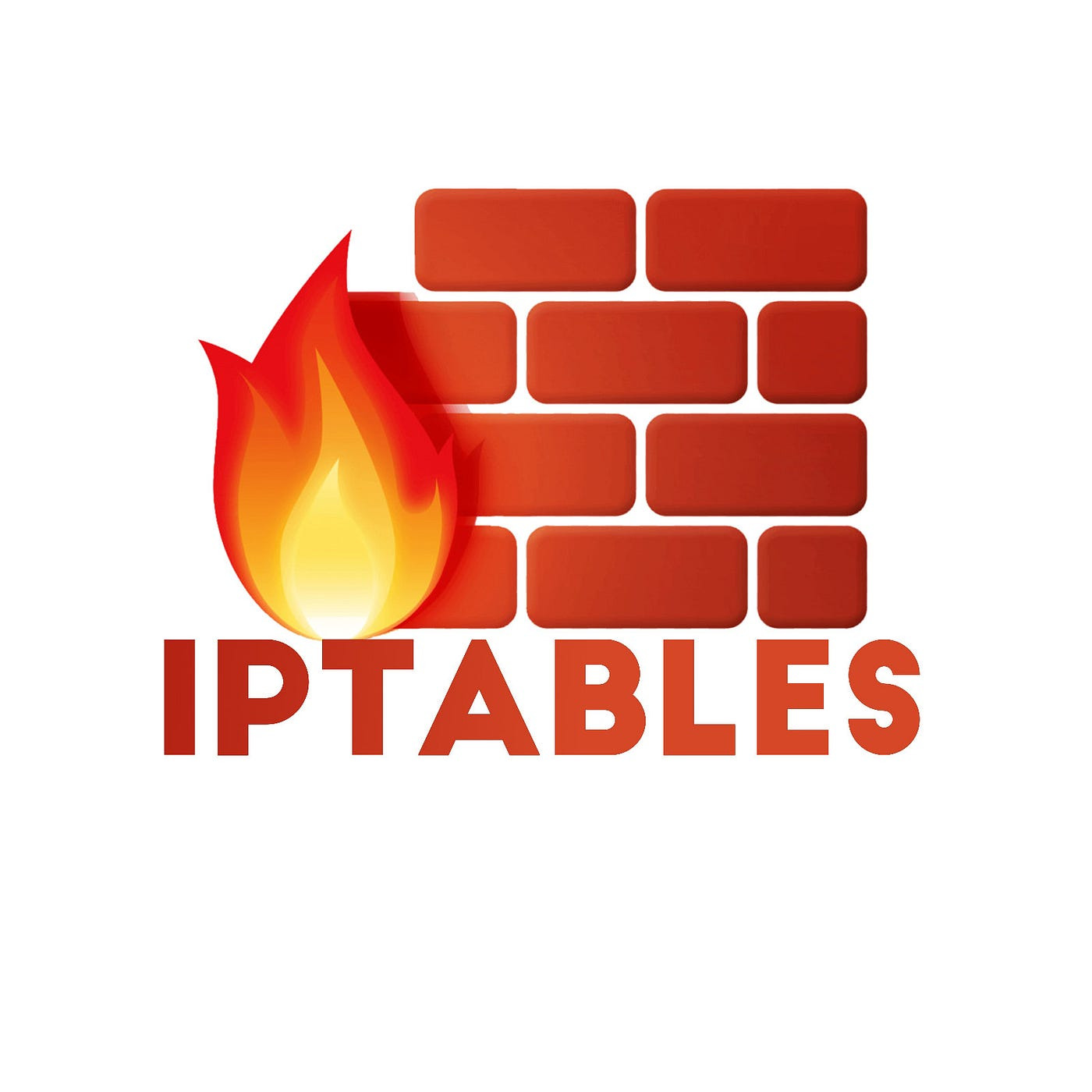Logo iptables : un mur de briques en flammes
